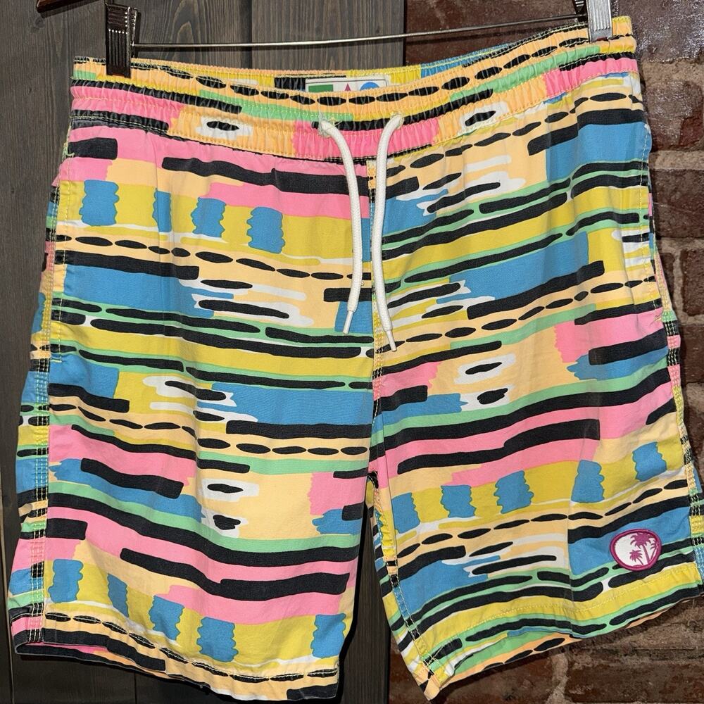 TOTALLY RAD Vintage Board Shorts Swim Trunks Sz M Neon Graphic Trunks Y2k 90s